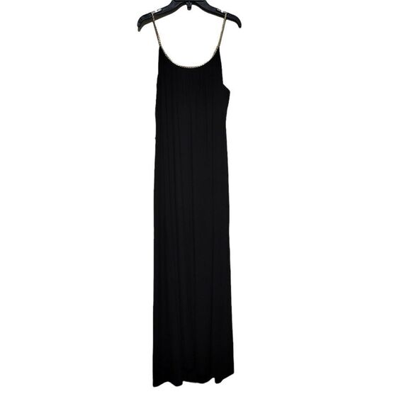 Tiana B. Black Maxi Dress with Gold Trim L - Picture 1 of 8